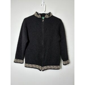 LOTHLORIAN Made In New Zealand 100% Wool Zip Up Cardigan Sz Small Charcoal Gray